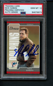 2005 Bowman Rookie Nick Saban #73 Card Signed Dolphins Psa/Dna Gem Mint 10