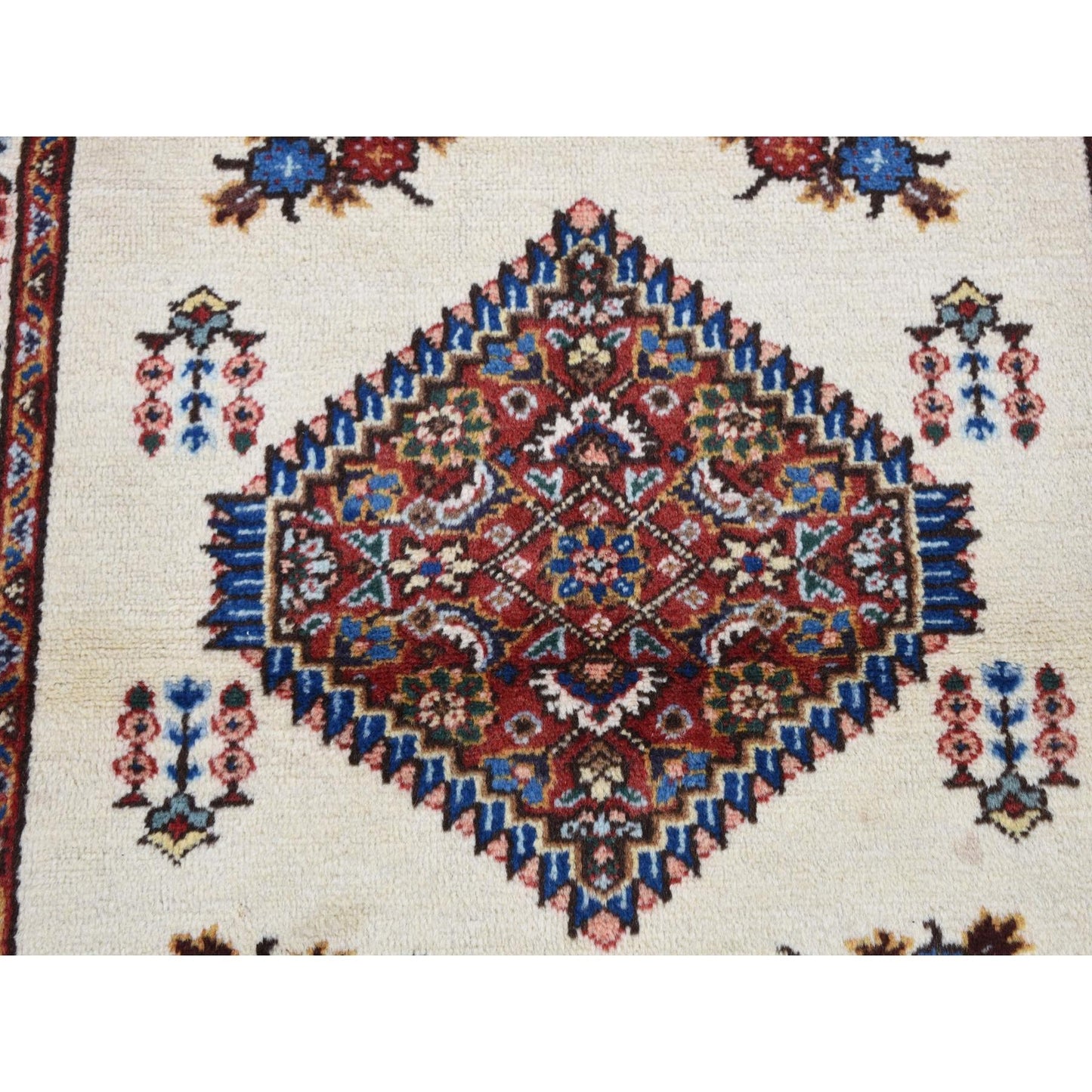 3'3"X4'3" Ivory New Bohemian Karabakjoon Pure Wool Hand Knotted Rug
