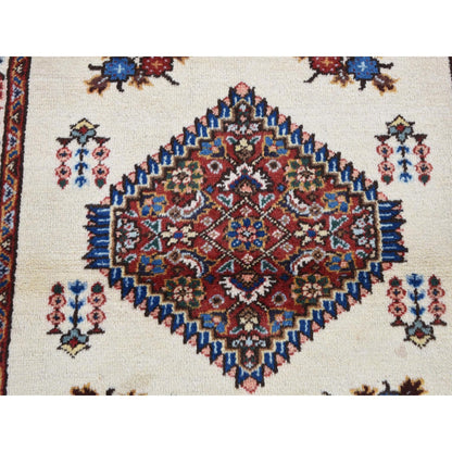 3'3"X4'3" Ivory New Bohemian Karabakjoon Pure Wool Hand Knotted Rug