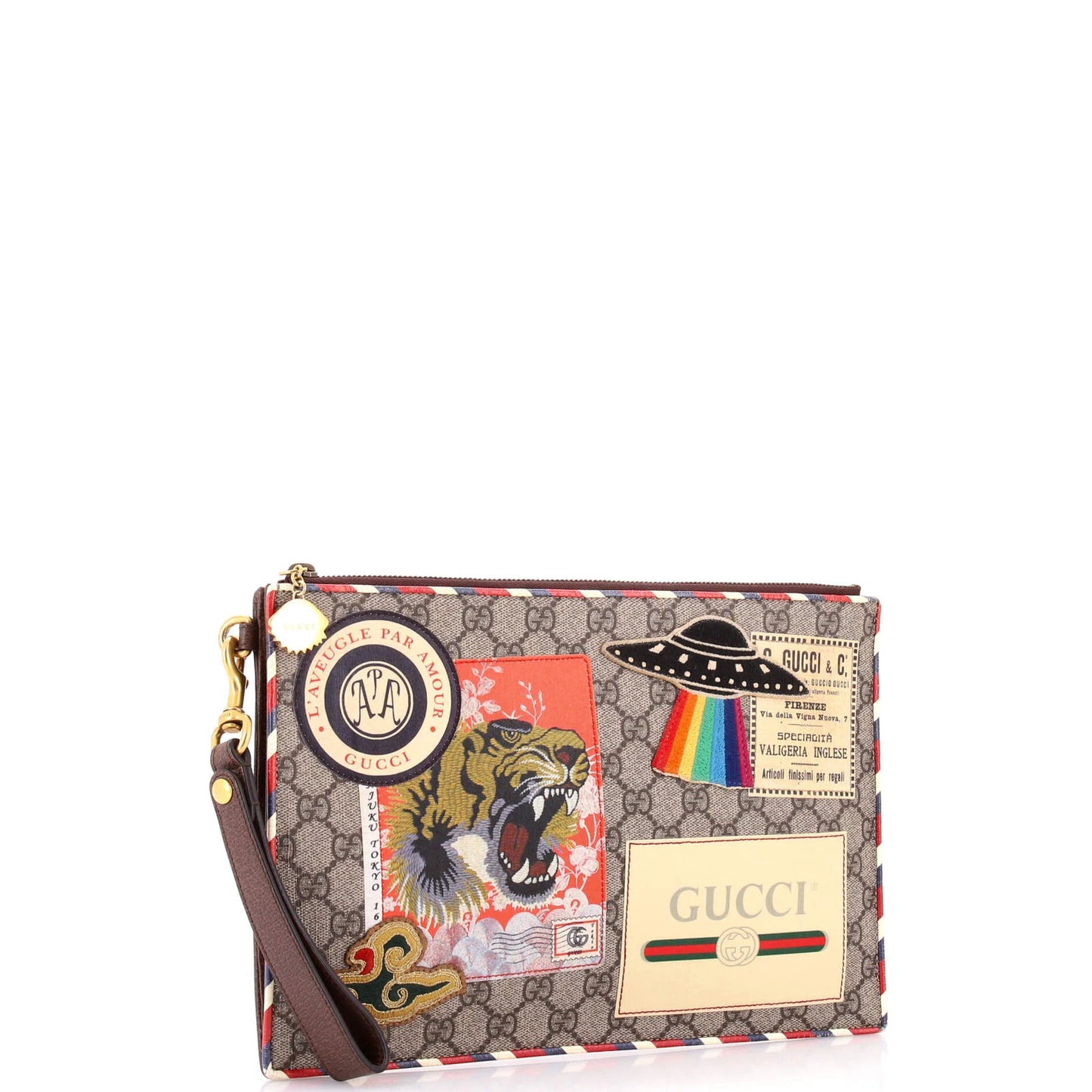 Gucci Courrier Pouch Gg Coated Canvas With Applique