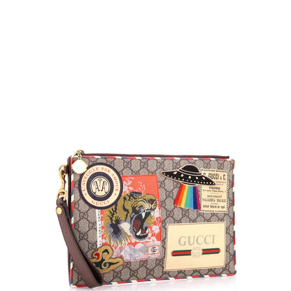 Gucci Courrier Pouch Gg Coated Canvas With Applique