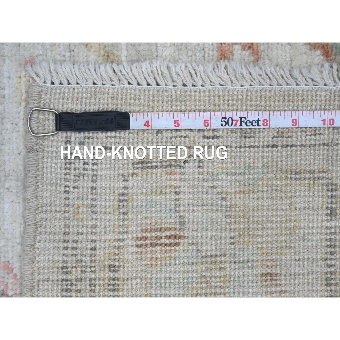 3'10"X5'10" White Afghan Angora Oushak Leaf Design Hand Knotted Wool Rug