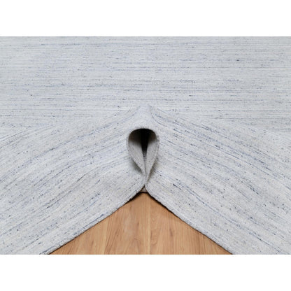 12'X12' Misty Gray Modern Striae Design Soft Wool Hand Loomed Square Rug