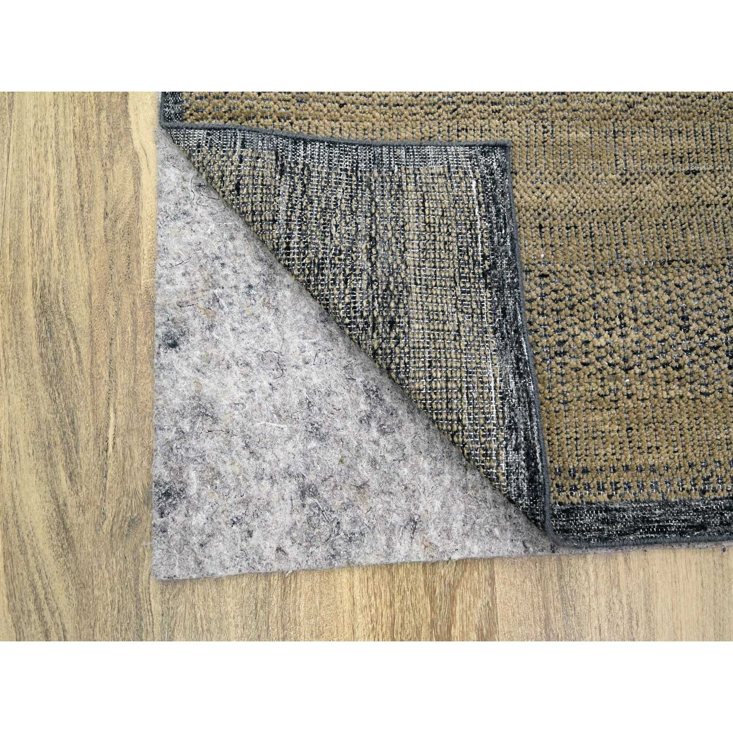 6'X9'3" Brown & Black Oxidized Grass Design Hand Knotted Pure Wool Rug