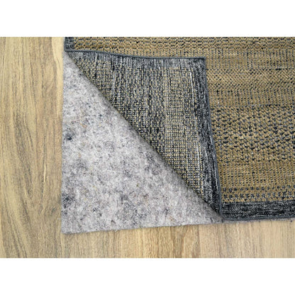 6'X9'3" Brown & Black Oxidized Grass Design Hand Knotted Pure Wool Rug