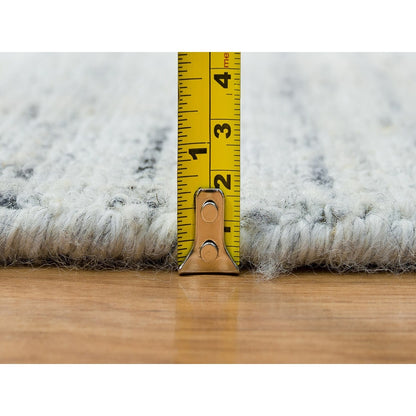 12'X12' Ivory Wool Hand Loomed Plain Modern Striae Design Round Rug