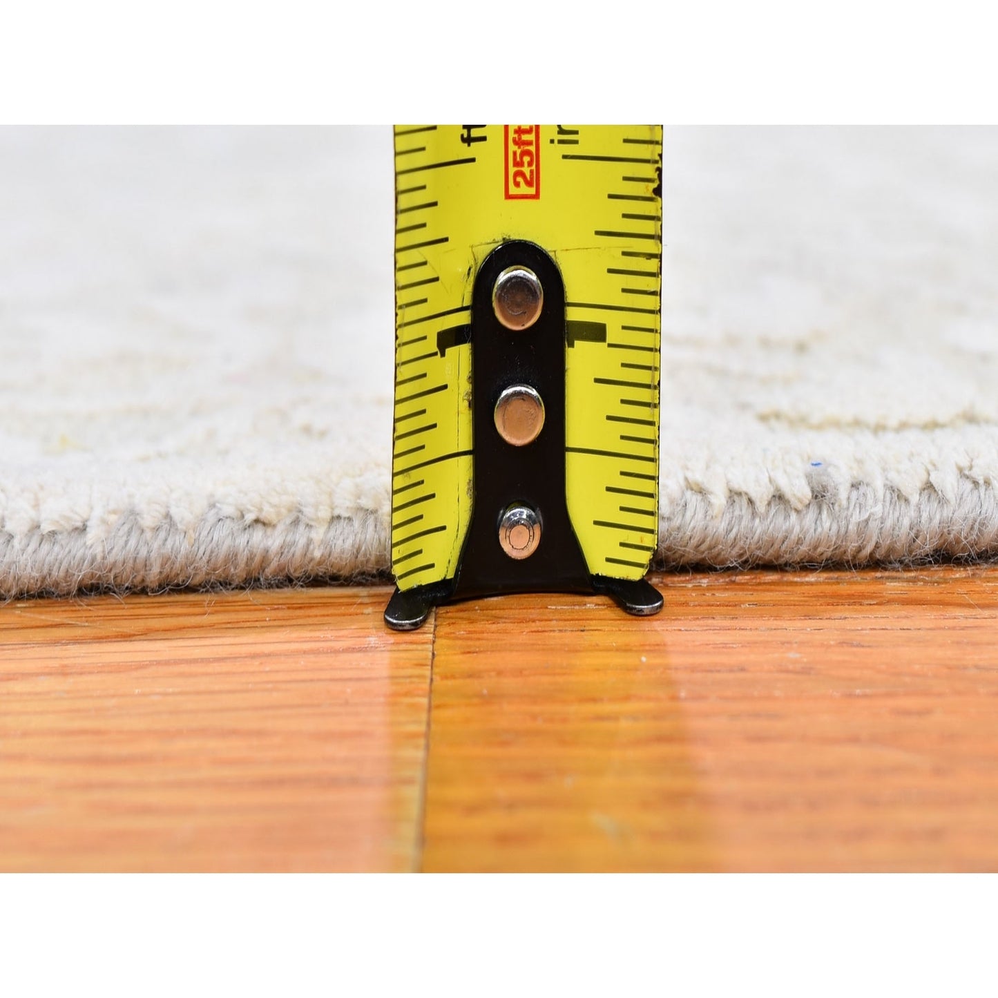 2'X3'4" Ivory Hand Knotted Pure Silk With Textured Wool Tone On Tone Rug