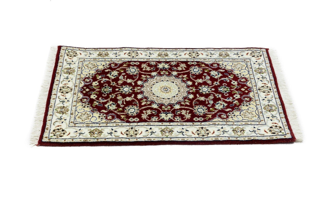 Small Hand-Knotted Red Floral Indo-Nain Oriental