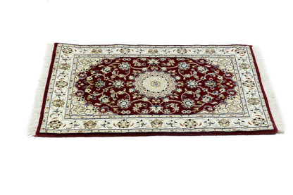 Small Hand-Knotted Red Floral Indo-Nain Oriental