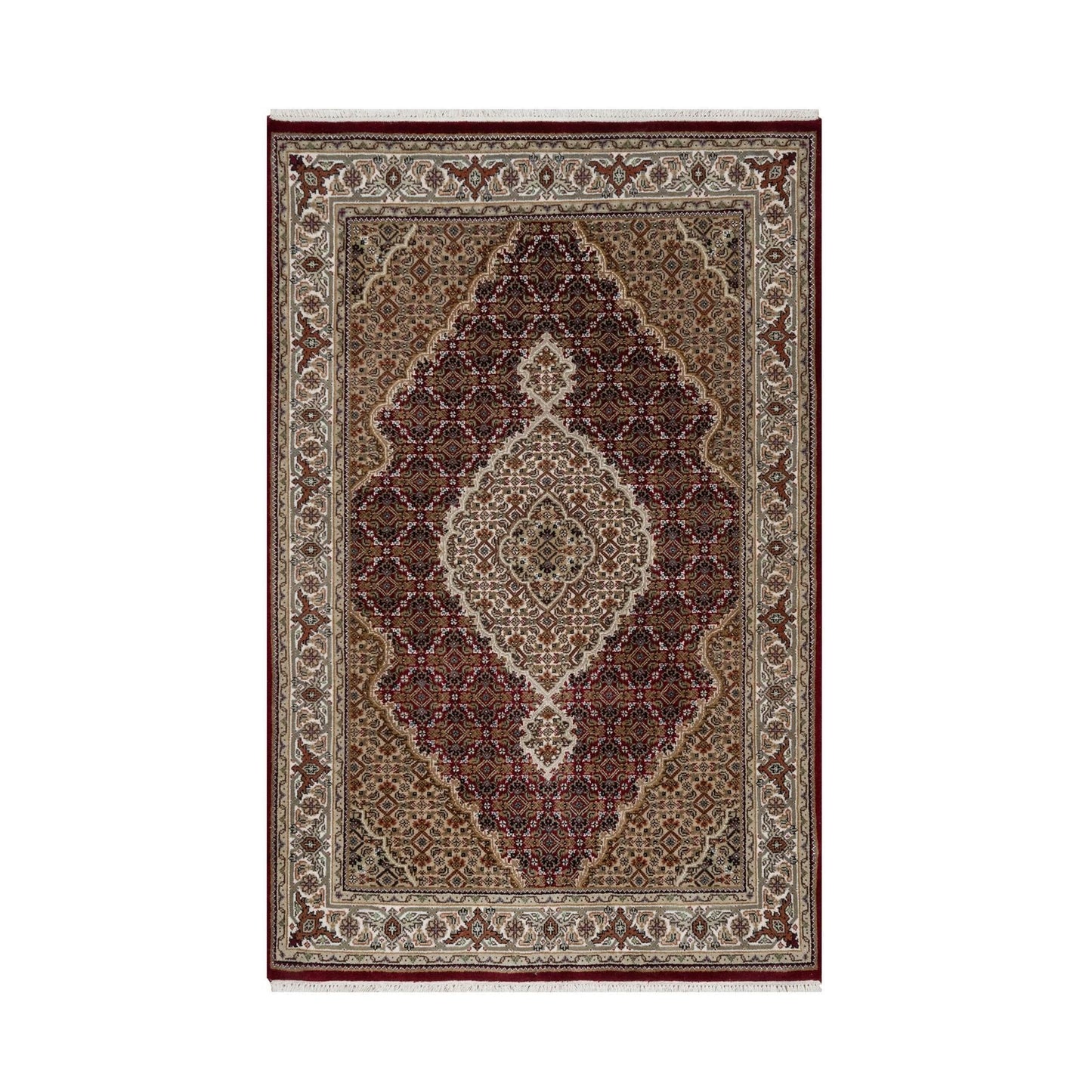 4'x6'2" Carmine Red Tebraz Mahi with Fish Design Wool Hand Knotted Rug