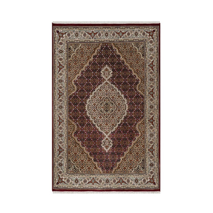 4'x6'2" Carmine Red Tebraz Mahi with Fish Design Wool Hand Knotted Rug