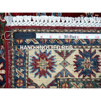 2'8"X7' Red Hand Knotted Super Kazak Geometric Wool Runner Oriental Rug