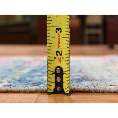 2'X3'2" The Peacock, Sari Silk, Colorful, Hand Knotted, Mat, Oriental Rug