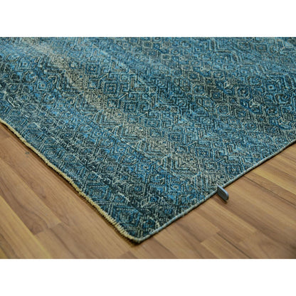 12'X12' Blue Hand Knotted Kohinoor Repetitive Diamond Wool Xl Square Rug