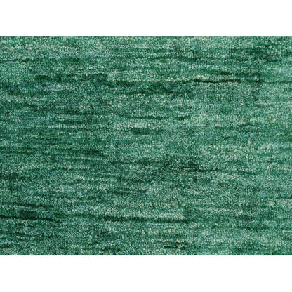 Solid Design Sample Silk Hand Knotted Mat Rug Green Plain 2'x3'1