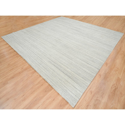 12'1"X12'1" Ivory Undyed Wool Modern Design Hand Loomed Square Rug