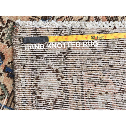 3'5"X9'2" Beige Hand Old Vintage Farsian Amadan Worn Down Wool Runner Rug