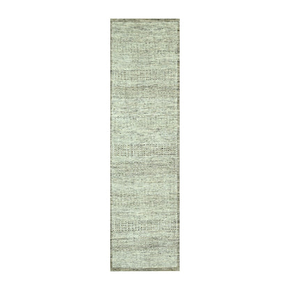 2'7"X7'10" Brown 100% Wool Rug Hand Knotted Oxidized Grass Design Runner