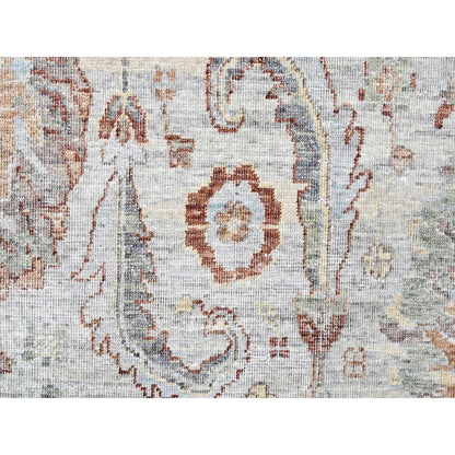 9'X11'9" Gray Pure Wool Antiqued Ziegler Mahal Design Hand Knotted Rug