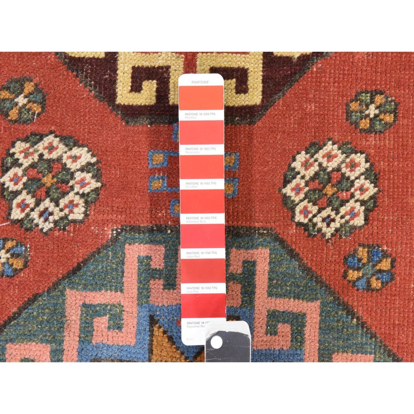3'4"X11'2" Red Hand Knotted Rug Antique Caucasian Kazak Soft Wool Runner