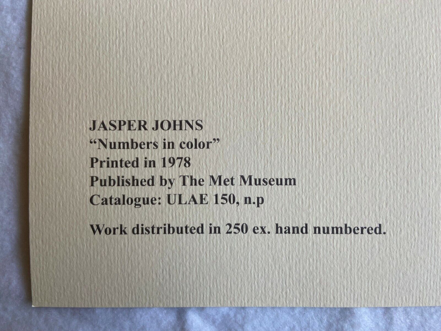 Jasper Johns Lithograph Met Museum Coa Numbered