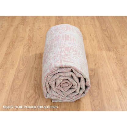 10'X14' Rose Pink Wool And Art Silk Jacquard Hand Loomed Rug