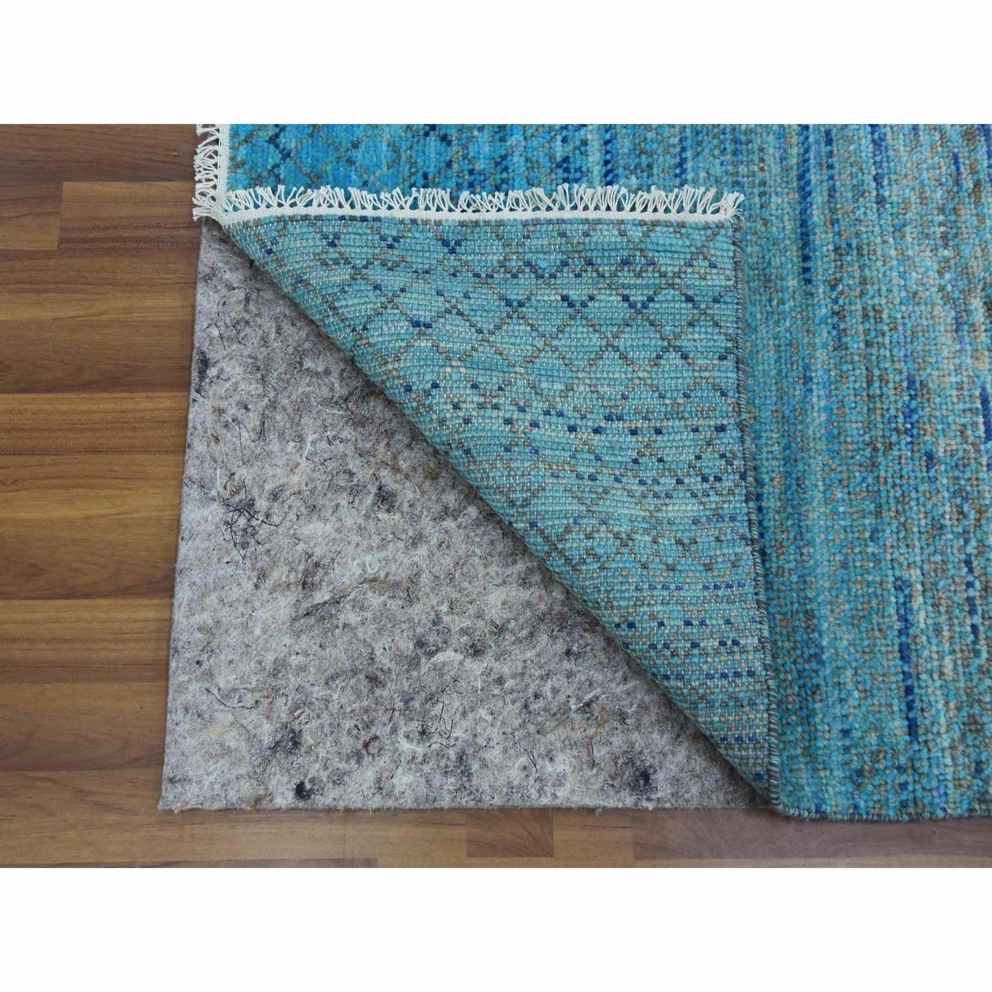 8'X9'10" Blue Pure Wool Hand Knotted Modern Chiaroscuro Collection Rug