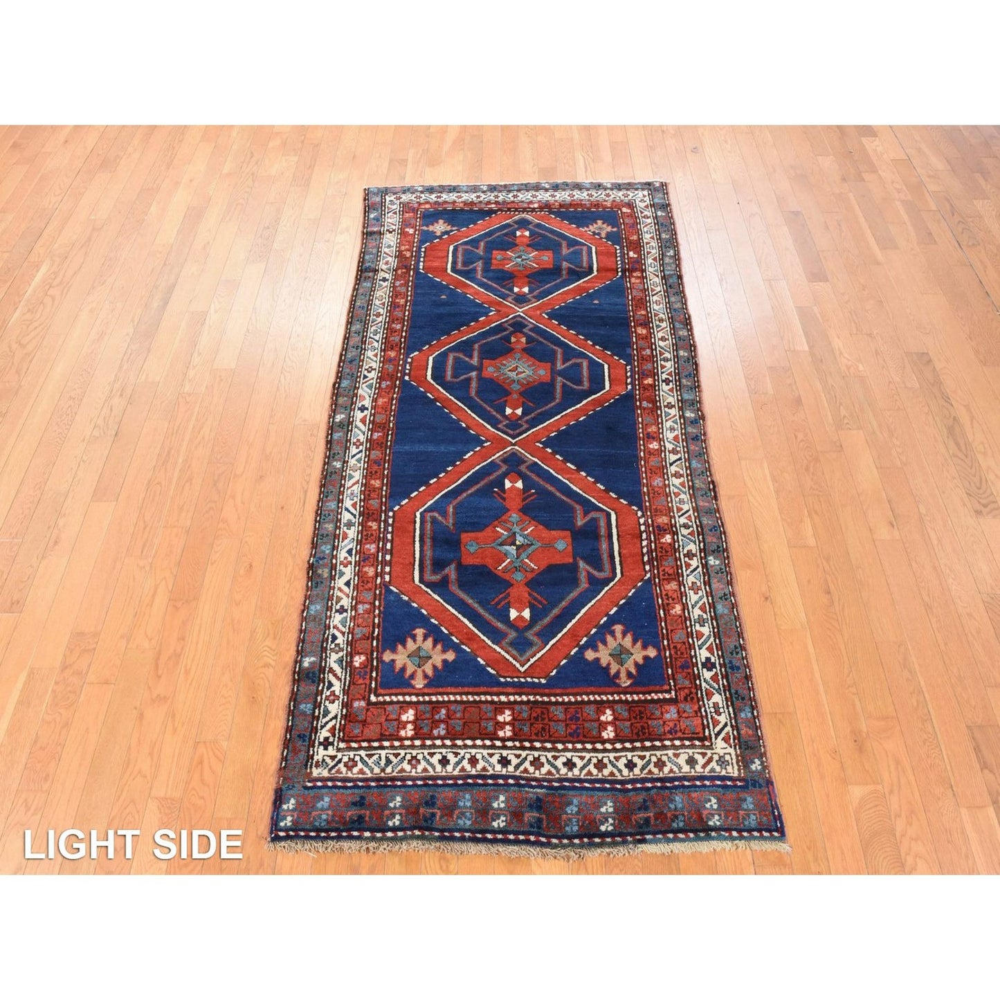 4'X8'9" Navy Blue Antique Caucasian Rug Armenian Kazak Wool Hand Knotted