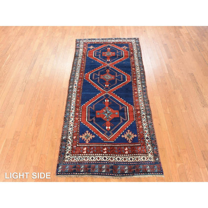 4'X8'9" Navy Blue Antique Caucasian Rug Armenian Kazak Wool Hand Knotted
