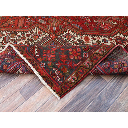 10'X12'5" Red 100% Wool Hand Knotted Semi Antique Zoroastrian Heris Rug