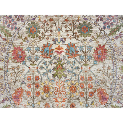 5'4"X5'4" Beige Hand Knotted Directional Vase Silk Textured Wool Rug