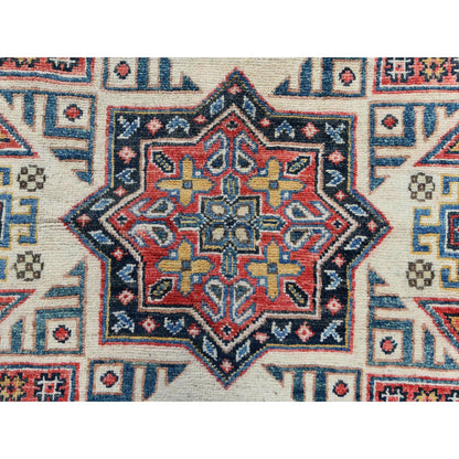 7'10"X7'10" Caucasian Afghan Special Kazak Hand Knotted Round Wool Rug