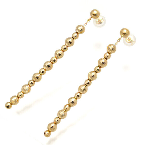 Cut Mirror Ball Bead Dangle Earrings 18K 750 Yellow Gold