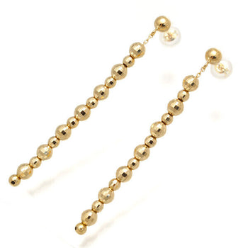 Cut Mirror Ball Bead Dangle Earrings 18K 750 Yellow Gold