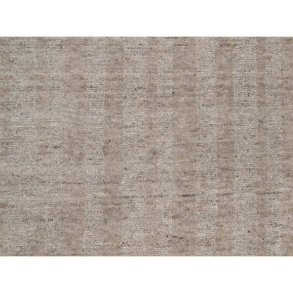 2'7"X12' Brown Pure Wool Vertical Stripes Design Hand Loomed Runner Rug