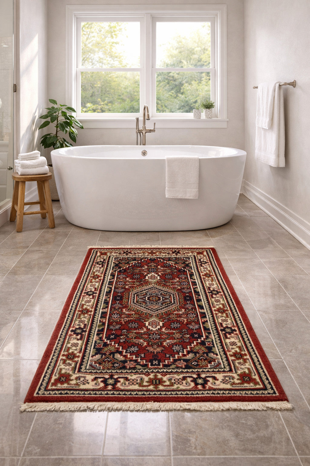 Handmade Floral Tribal Carpet for Bedroom and Bathroom 3X5 ft Oriental Bidjar Carpet