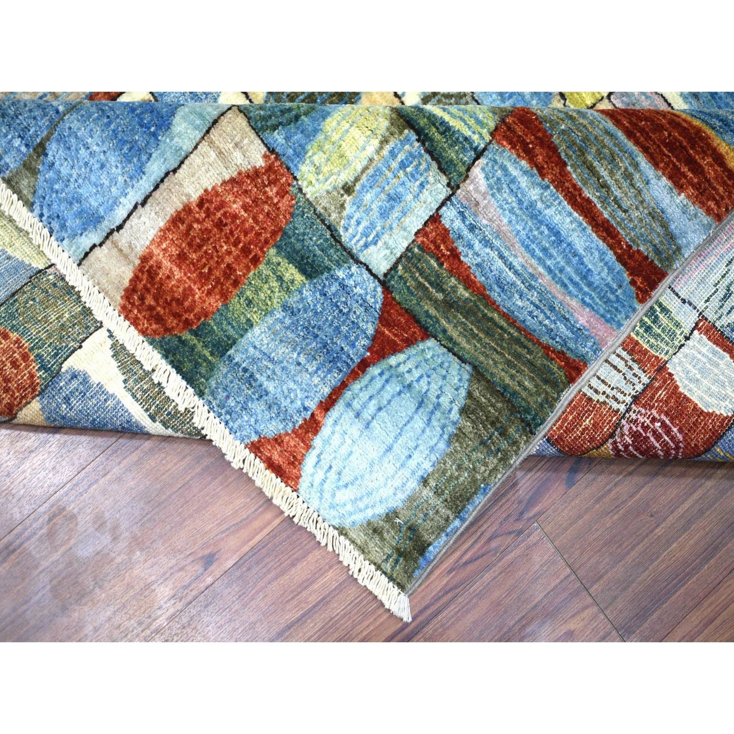 8'X9'9" Colorful Hand Knotted Afghan Kashkuli Gabbeh Hand Spun Wool Rug