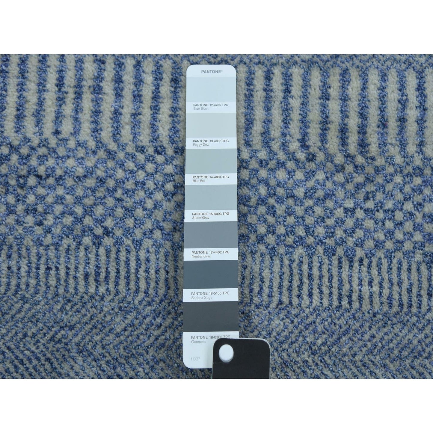 2'6"X9'10" Blue Hand Knotted Modern Grass Design Wool And Silk Runner Rug