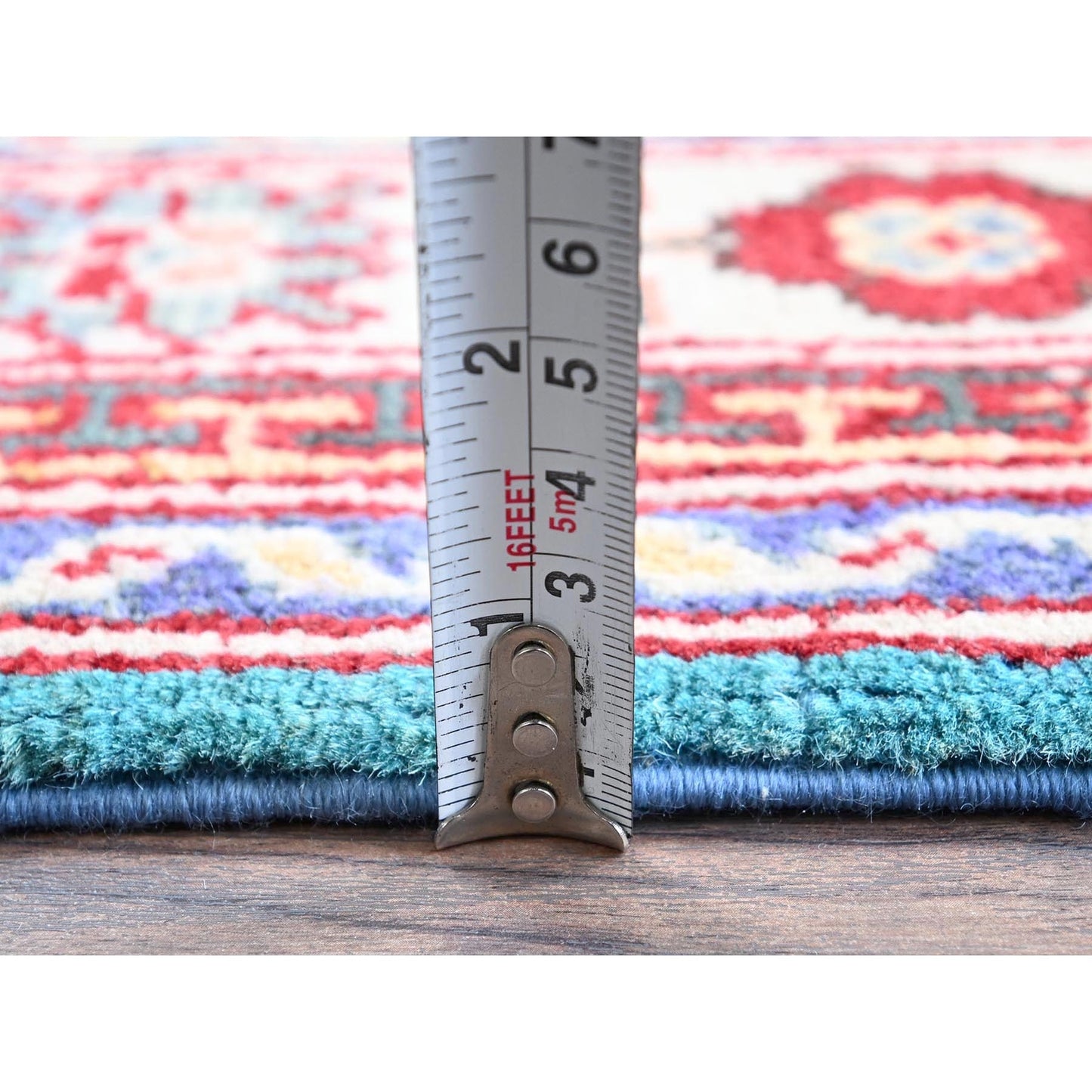 2'7"X4'1" Blue Kazak Tribal Medallions Design All Wool Hand Knotted Mat Rug