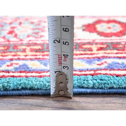 2'7"X4'1" Blue Kazak Tribal Medallions Design All Wool Hand Knotted Mat Rug