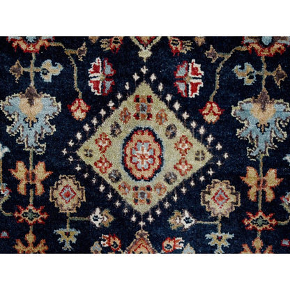 2'7"X6' Yale Blue Karjihooz Geometric Design Hand Knotted Wool Runner Rug