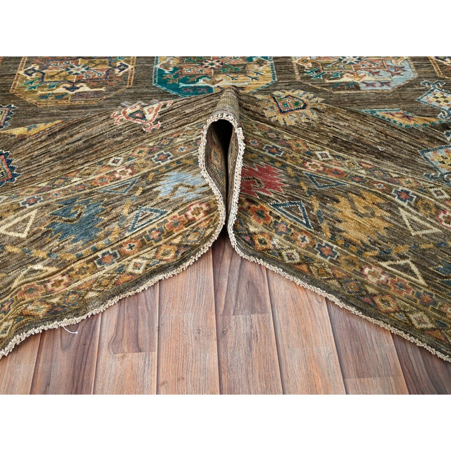 8'5"X10' Covert Green Kazak Dense Weave Tribal Medallion Oriental Rug