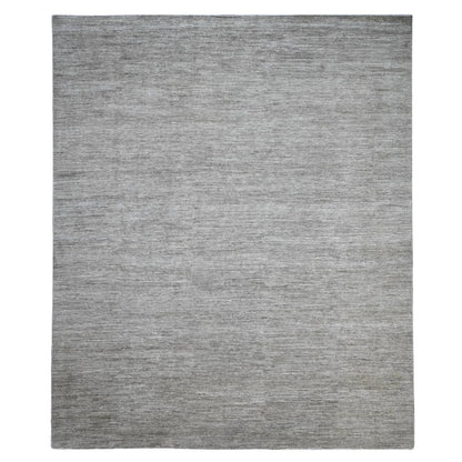 9'6"X11'3" Gray Hand Spun Ghazni Wool Solid Pattern Hand Knotted Rug