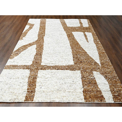 9'2"X11'9" Earth Tone Colors Minimalist Design Wool Hand Knotted Rug