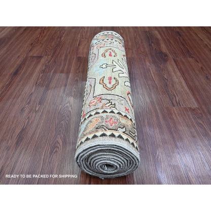 2'6"x11'5" Gray Caucasian Akstafa Design All Wool Hand Knotted Runner Rug