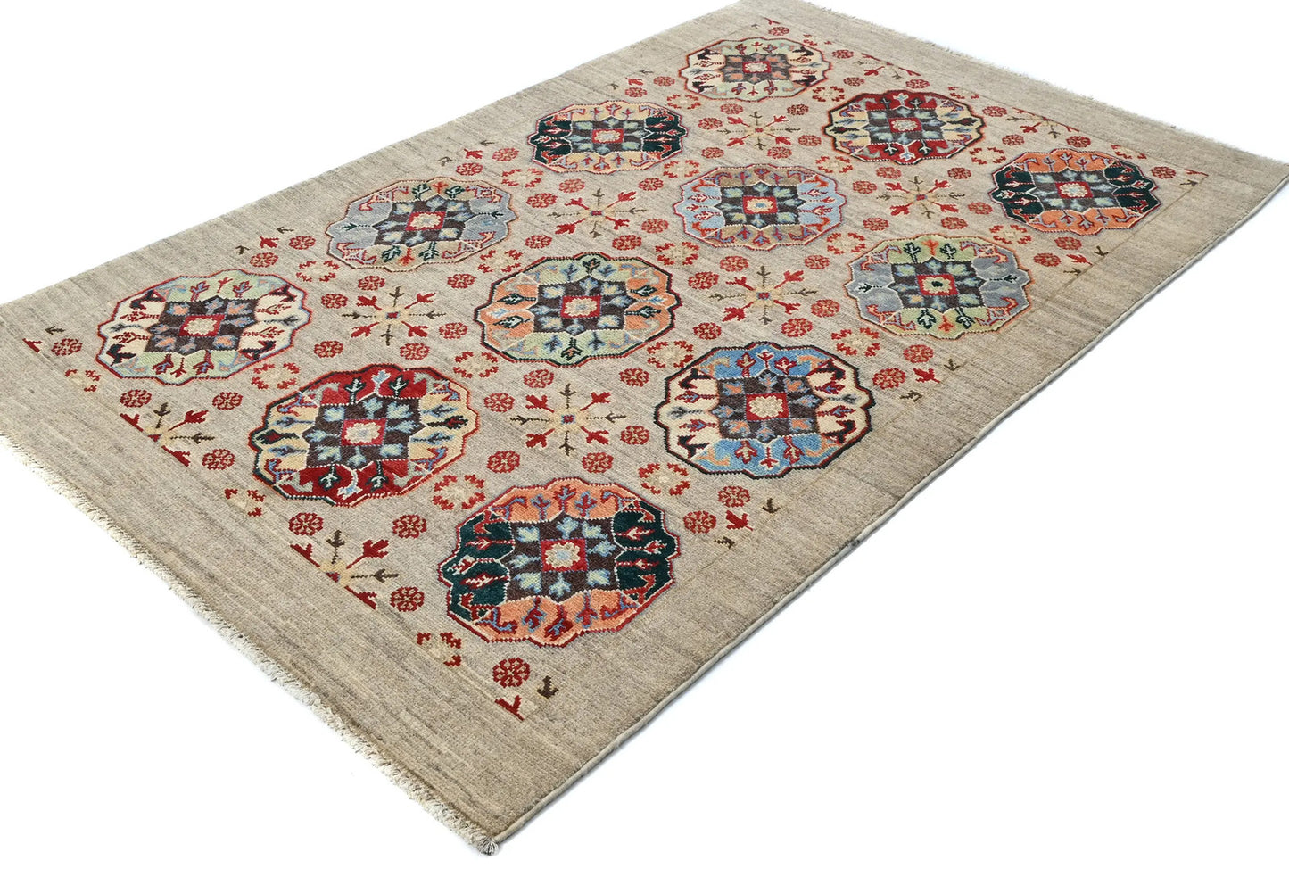 Handmade Kazak Oushak Rug 4X6 Ft Floral Modern
