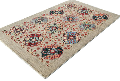 Handmade Kazak Oushak Rug 4X6 Ft Floral Modern