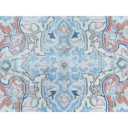9'9"X12'8" Blue Worn Wool Hand Knotted Distressed Old Farsian Karman Rug