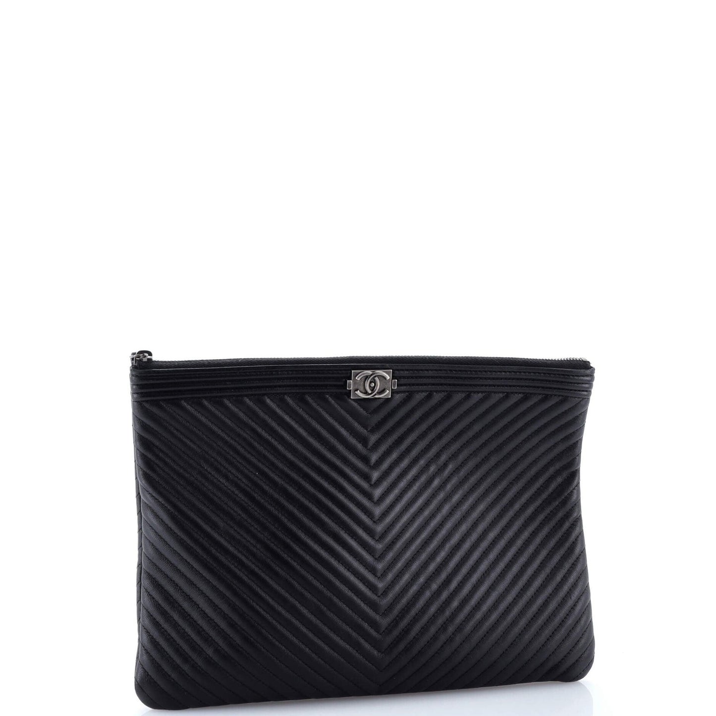 Chanel Boy O Case Clutch Chevron Calfskin Medium