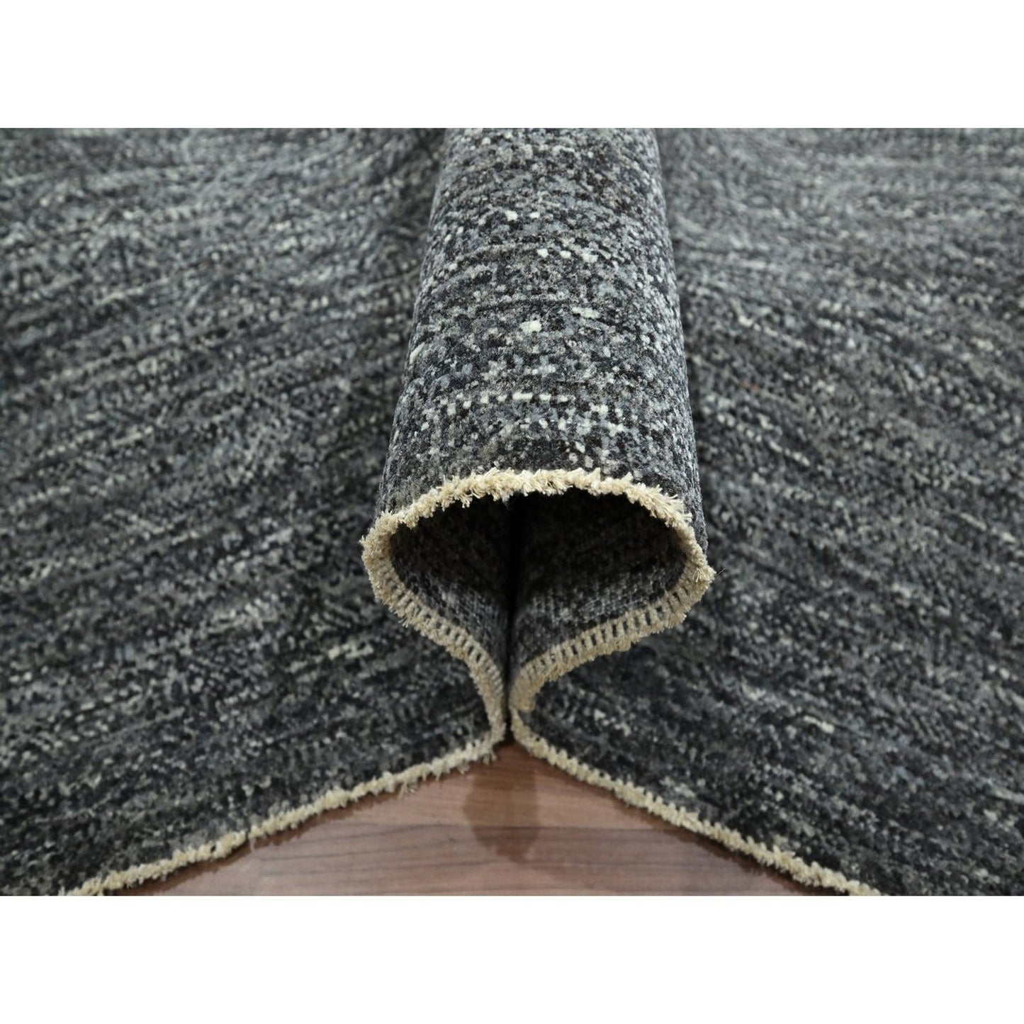 8'1"X10'1" Dim Gray Hand Knotted Kohinoor Small Geometric Design Wool Rug